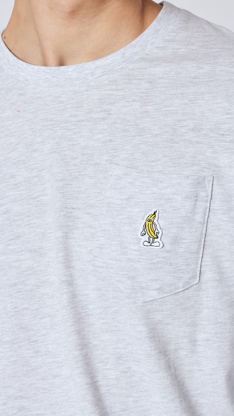 LIGHT GREY MELANGE BANANA POCKET LS TEE