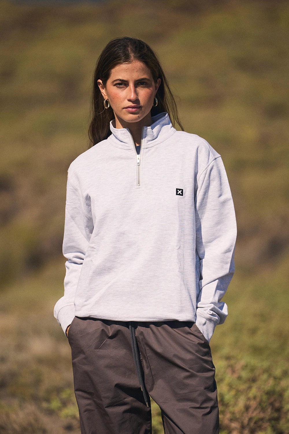 LIGHT GREY MELANGE LOGO HALF ZIP CREW
