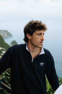 NAVY BANK HALF ZIP CREW