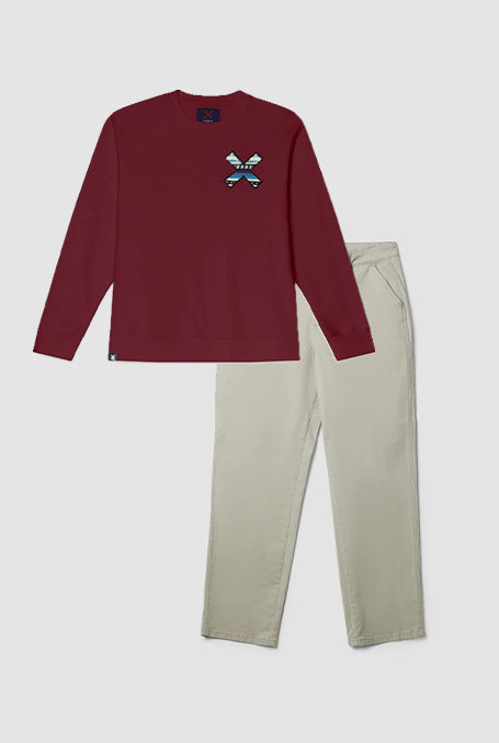 PACK SUDADERA CLASSIC BURGUNDY + PANTALÓN CHINO MATT BEIGE